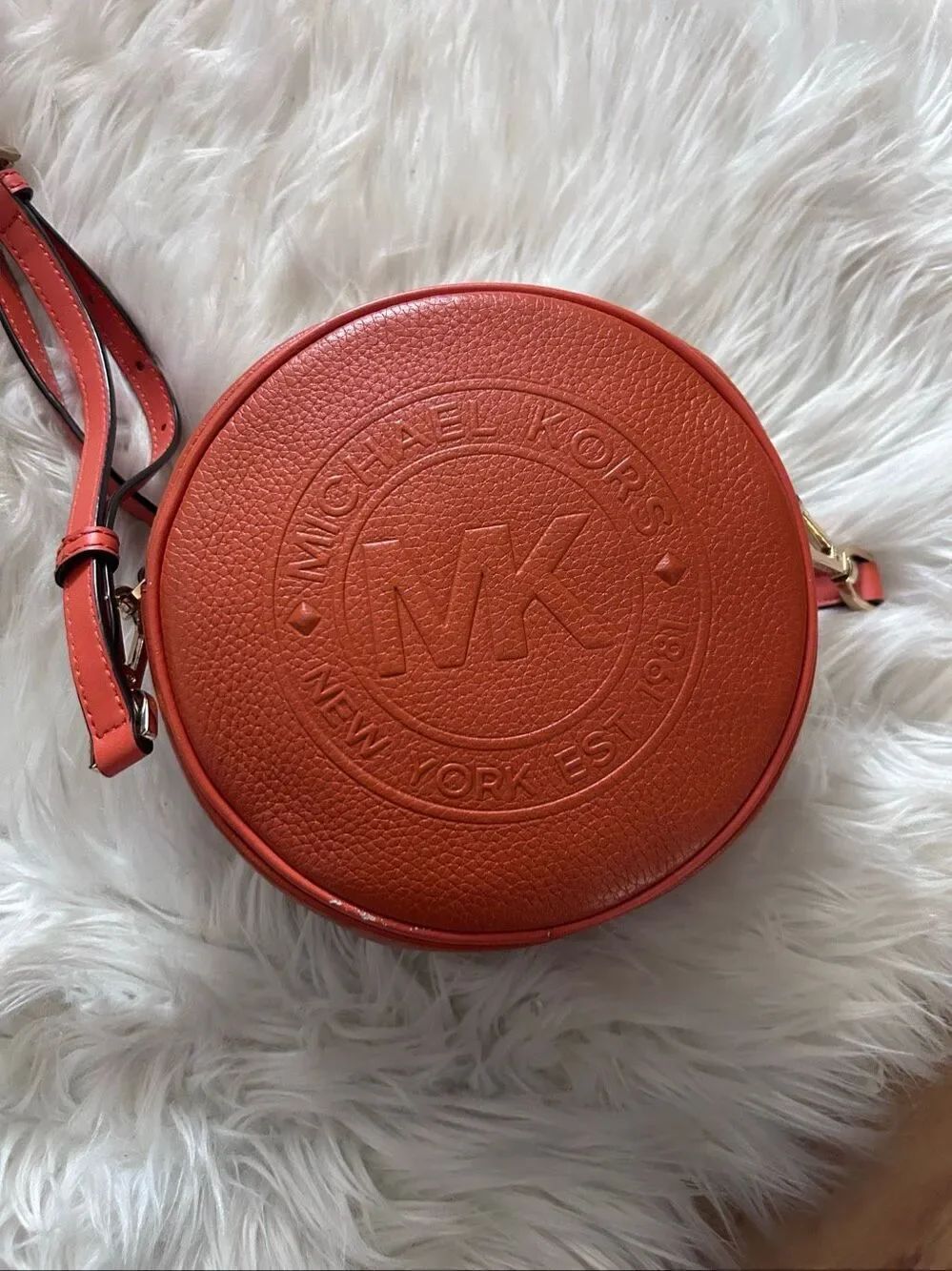 Michael Kors Bag Crossbody Canteen Fulton Small Logo Round Tangerine Leather